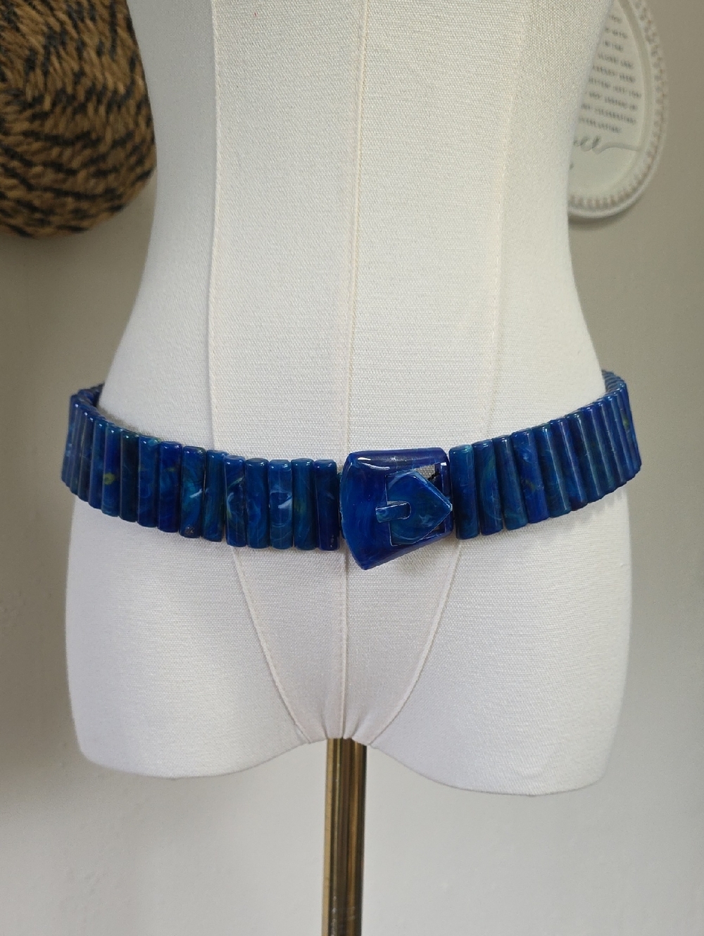 Vintage Blue Marbled Lucite Resin Stretch Panels with Functioning Buckle MCM